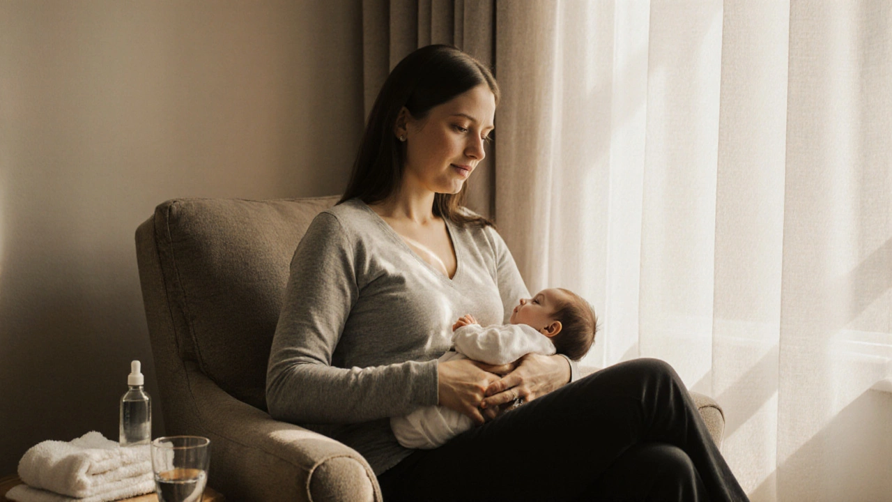 Uvolněná maminka po sérii masáží cvičí pilates s novorozencem.