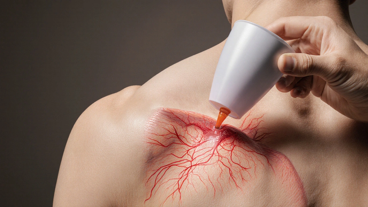 Průřez svalu s rozšířenými kapilárami pod silikonovou bankou.