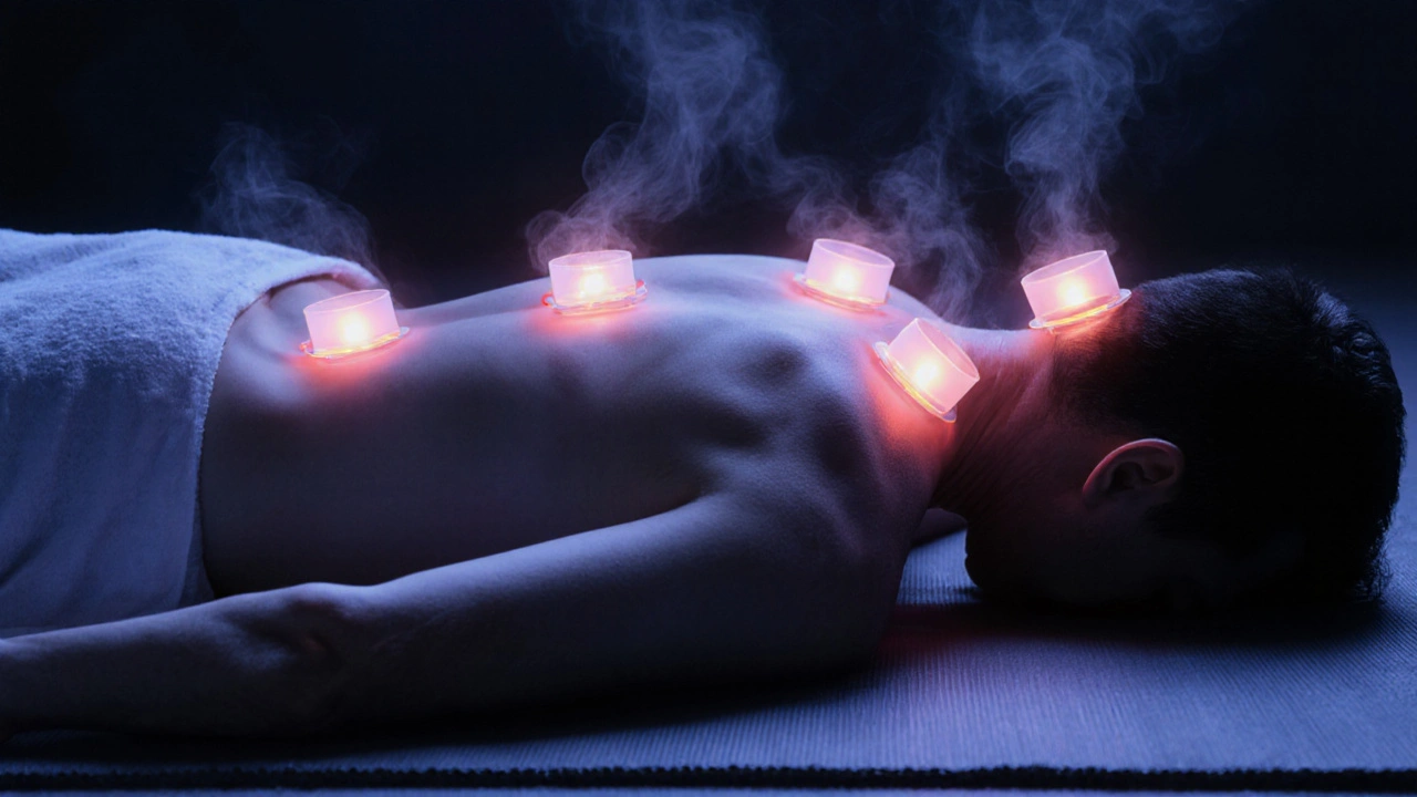 Tři silikonové banky na těle s vizualizací zlepšeného krevního oběhu.