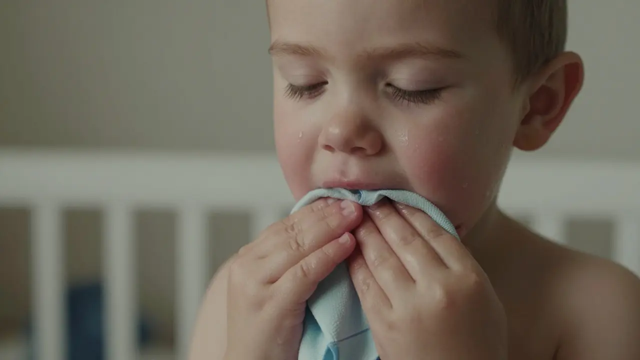 Chladný hadřík lehce přitlačen na opuchlé dásně batole.