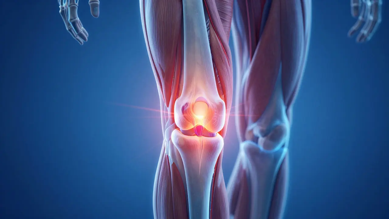 Křížový řez kloubu s ukázkou zlepšeného krevního oběhu a uvolnění svalů.