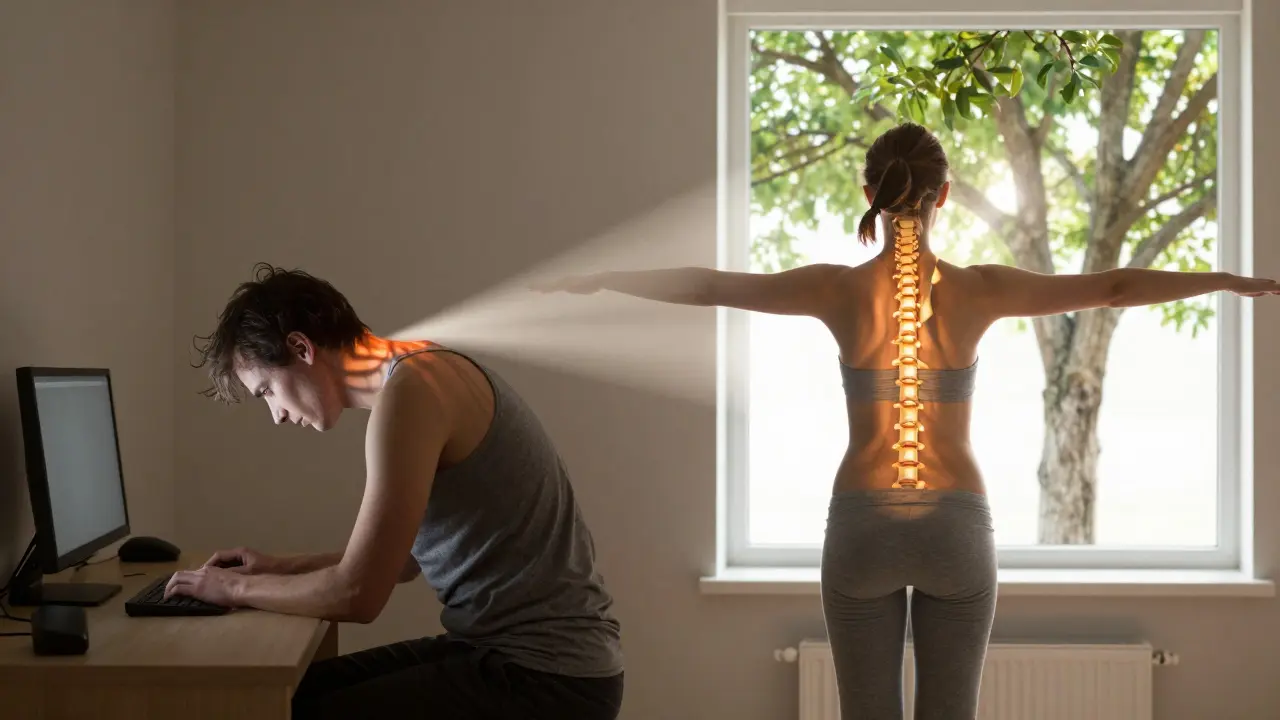 Před a po: osoba s chronickou bolestí se přeměňuje na zdravou, aktivní osobu.