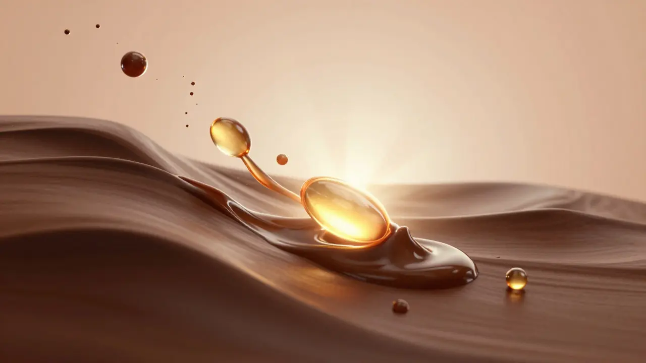 Abstraktní zobrazení hydratace pleti s čokoládovými tóny