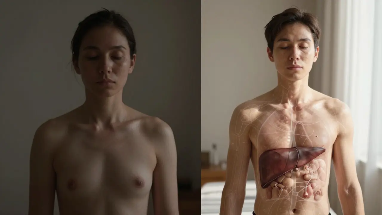 Porovnání stavu pacienta před a po osmi týdnech Tui Na masáže s výrazným zlepšením energie.