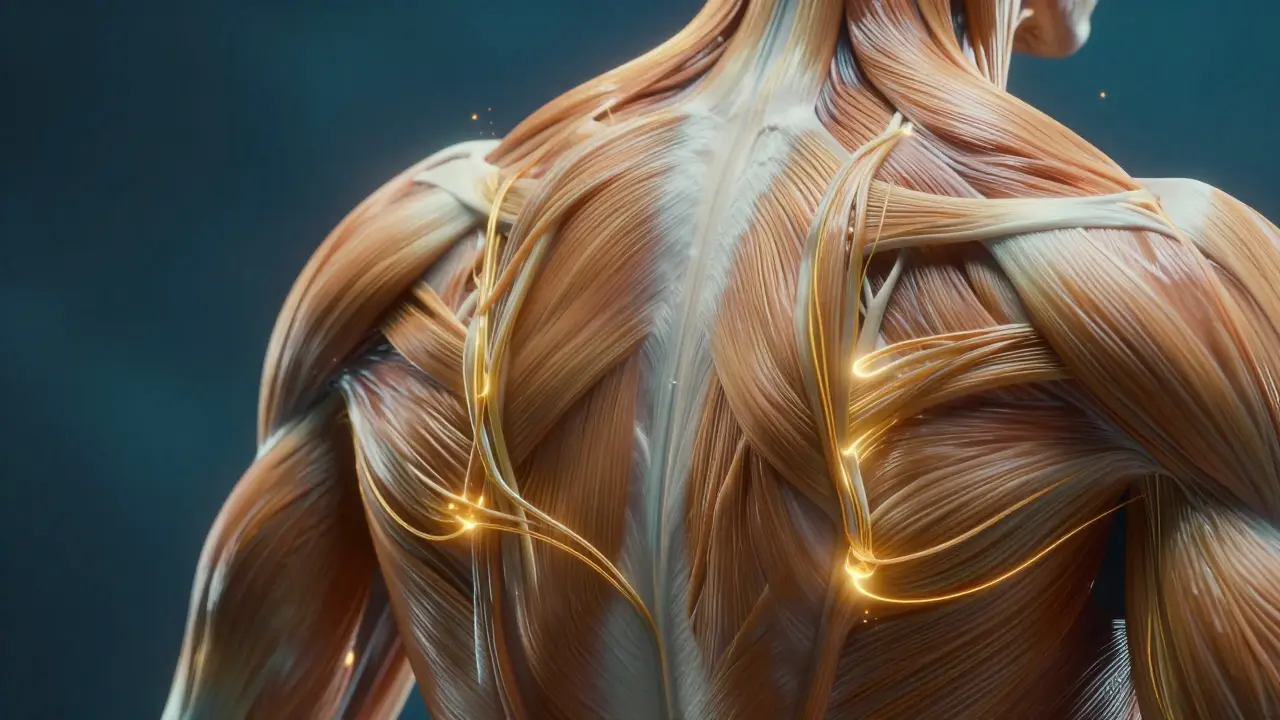 Konceptuální zobrazení uvolňování svalového napětí a regenerace tkání.