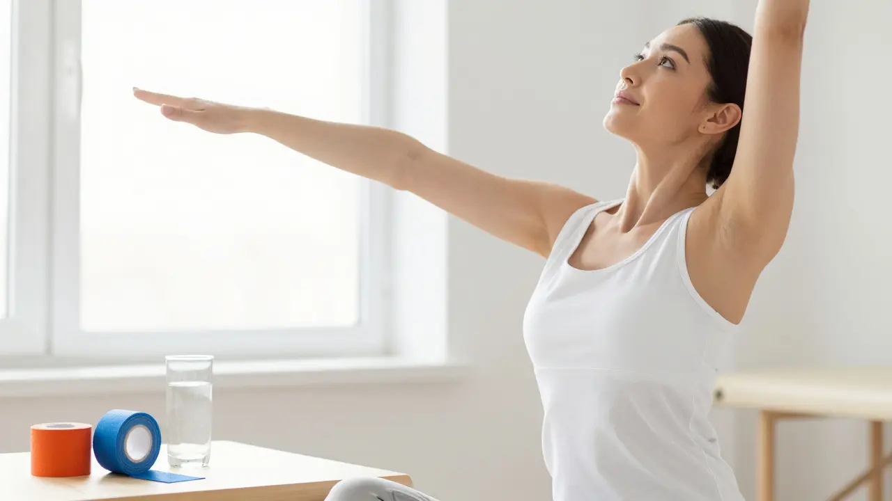 Osoba v pohybu s výrazem úlevy, symbolizující obnovenou mobilitu a zdraví.