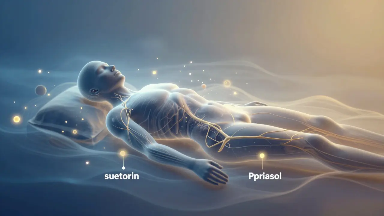 Abstraktní ilustrace uvolnění stresu a produkce hormonů štěstí