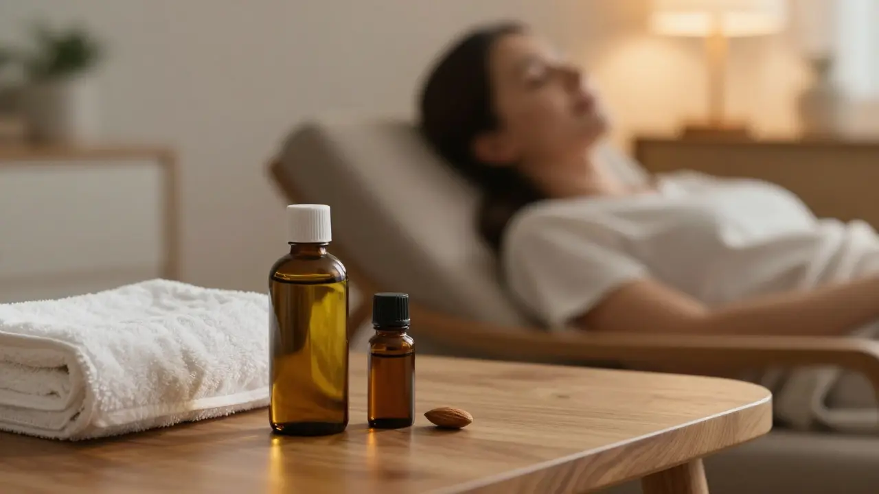 Klidná domácí scéna s oleji pro relaxační péči